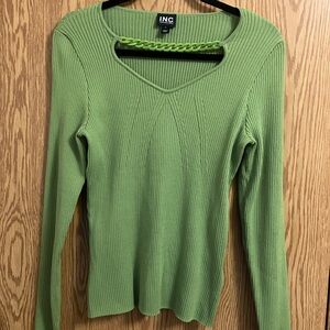 INC International Concepts Green Chain Detail‎ Sweater Long Sleeve Size Large